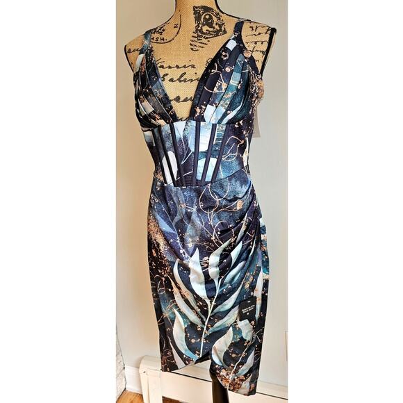 averie Kaylani Draped Midi Dress Floral Magic Print, NWT, NEW, Sz M - Picture 4 of 12